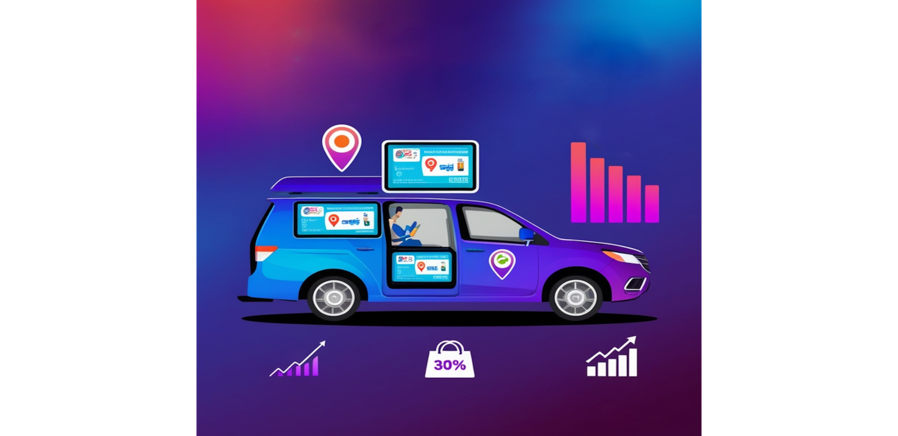 Fahrzeug mit Diagrammen und Kennzahlen